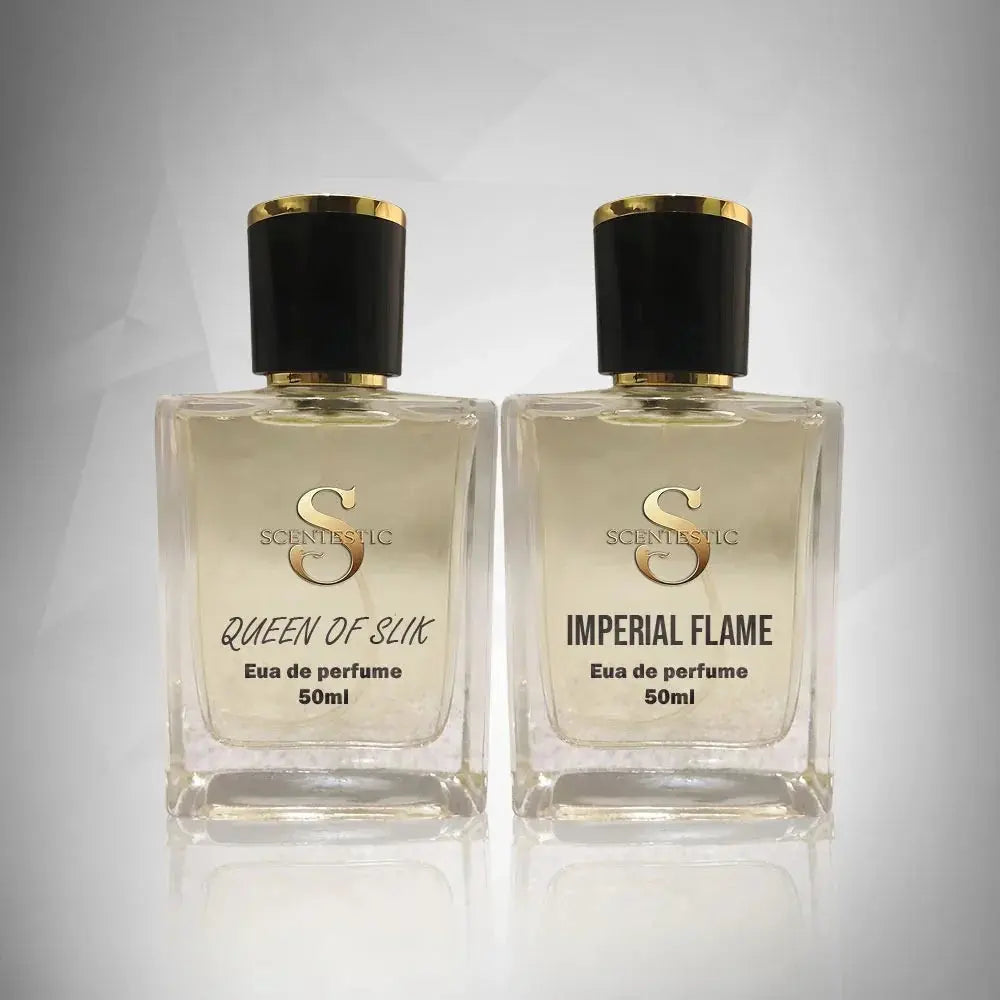 scentestic perfume brand in pakistan, two 50ml bottles queen of slik and imperial flame